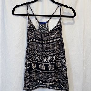 Black and White Racerback Tank with Elephant Print